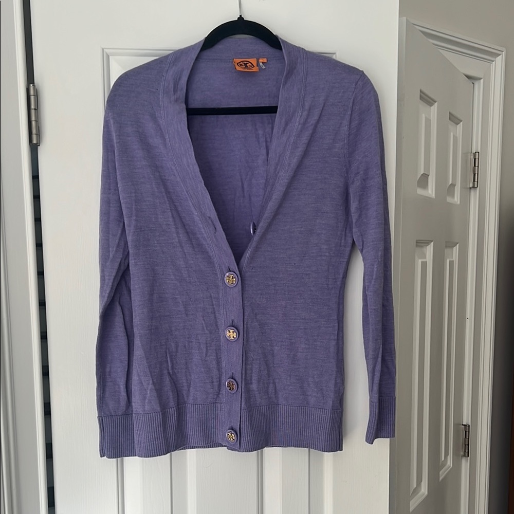 Tory Burch Purple Cardigan Soft Knit V-Neck Style